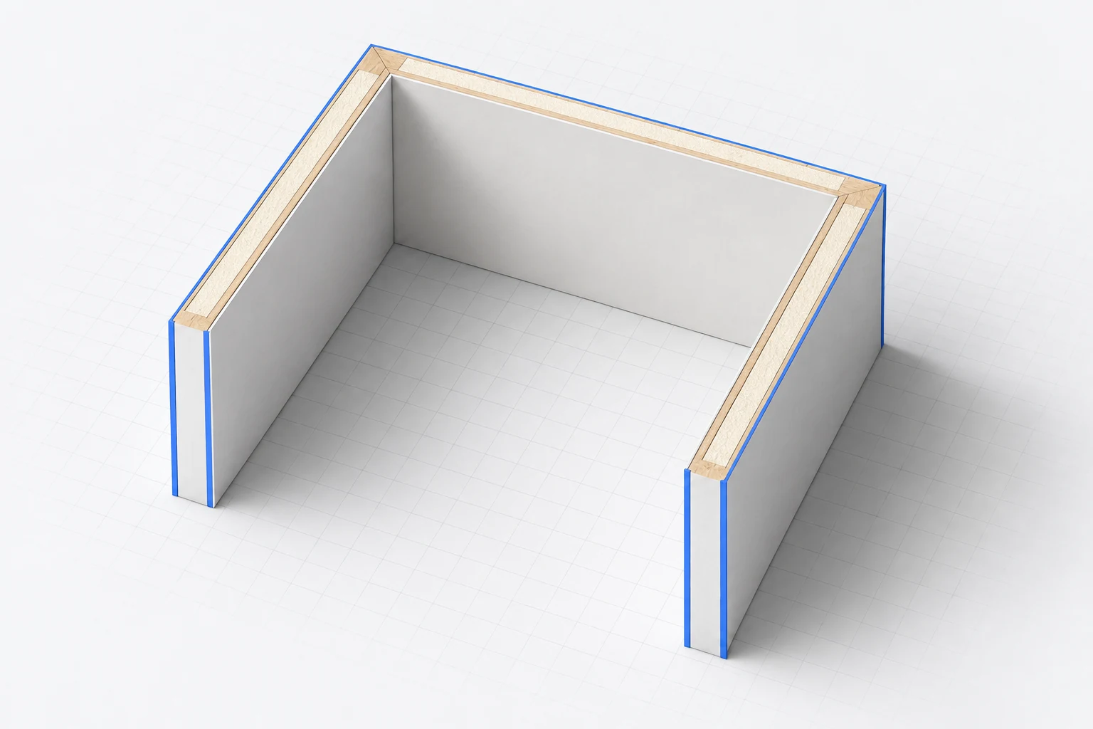 Concept illustration of three walls selected together, sharing a single wall type.